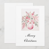 Aquarelle vert rose Bauble Carte de Noël (Devant / Derrière)