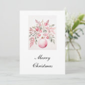 Aquarelle vert rose Bauble Carte de Noël (Debout devant)