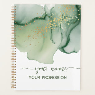 Aquarelle Vert Sauge Or Votre nom & Profession