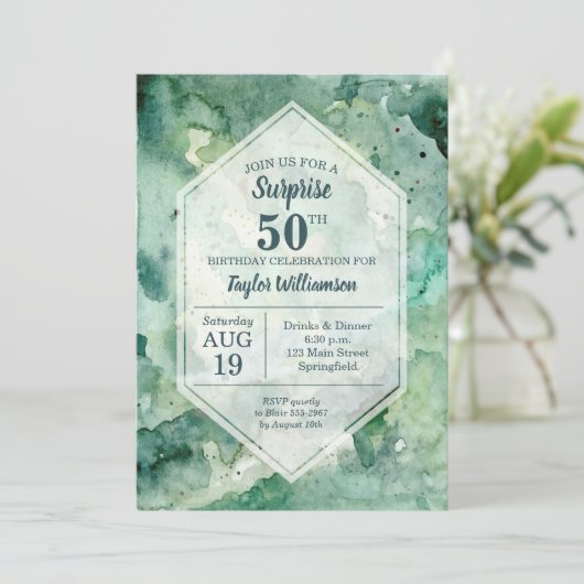 Aquarelle verte Abstraite moderne Invitations d'an (Debout devant)