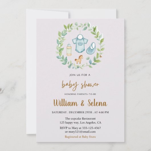 Aquarelle verte Baby shower Invitation (Devant)