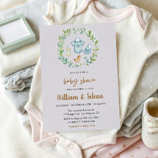 Aquarelle verte Baby shower Invitation