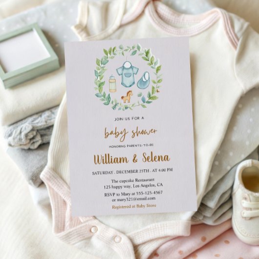 Aquarelle verte Baby shower Invitation