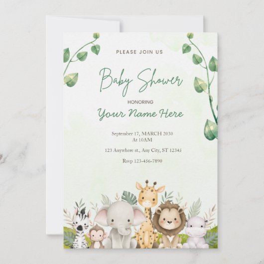 Aquarelle verte Bébé Douche Invitations Garçon (Devant)