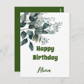 Aquarelle verte | Bonne carte d'anniversaire (Devant / Derrière)