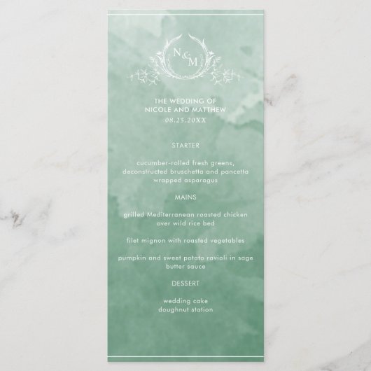 Aquarelle verte chic, menu Mariage Monogram (Devant)