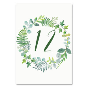 Aquarelle verte couronne Carte Numéro de tableau C