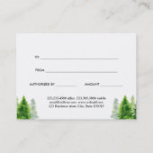 Aquarelle verte des pins | Certificat cadeau (Dos)