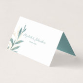 Aquarelle verte dorée Mariage floral Cartes de tab (Dos)