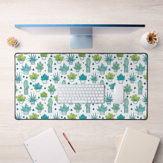 Aquarelle verte et bleue Motif Succulent (Bureau 1)