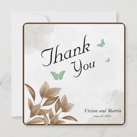 Aquarelle verte et Carte de remerciements papillon (Devant)