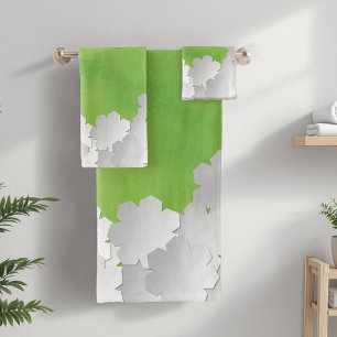 Aquarelle verte et fleurs blanches