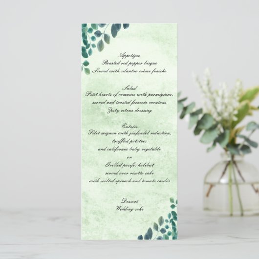 Aquarelle verte Eucalyptus Feuille Menu Mariage (Debout devant)