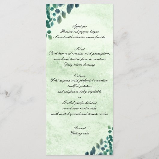 Aquarelle verte Eucalyptus Feuille Menu Mariage (Devant)