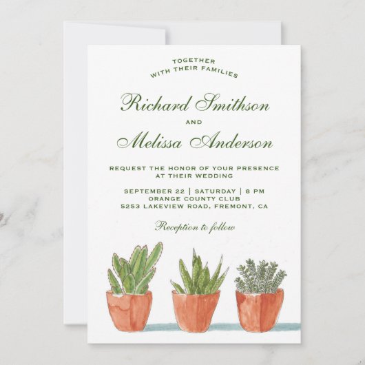Aquarelle verte Faire-part de mariage de succulent (Devant)