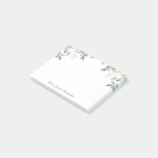 Aquarelle verte Feuille Eucalyptus Notes post-it (Incliné)