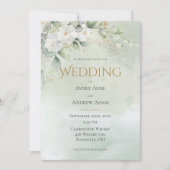 Aquarelle verte Florale Faire-part de mariage or (Devant)