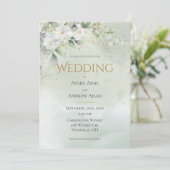 Aquarelle verte Florale Faire-part de mariage or (Debout devant)