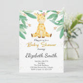Aquarelle verte Giraffe Baby shower Invitation (Debout devant)
