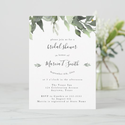 Aquarelle verte Invitations de douche nuptiale (Debout devant)