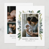 Aquarelle verte Joyeux Carte photo de Noël (Devant / Derrière)