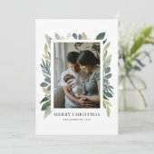 Aquarelle verte Joyeux Carte photo de Noël (Debout devant)