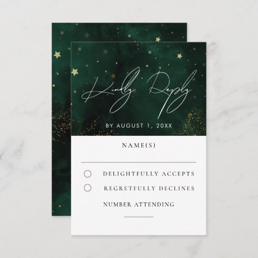 Aquarelle verte Magique Mariage or RSVP (Devant / Derrière)