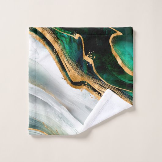 Aquarelle verte malachite et or (Gant de toilette)
