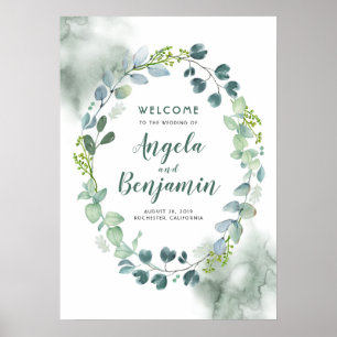 Aquarelle verte Mariage Affiche de bienvenue de co