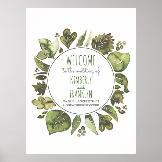 Aquarelle verte Mariage Affiche de bienvenue de co (Devant)