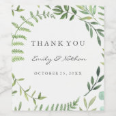 Aquarelle verte Merci Mariage Vin Étiquette (Étiquettes simples)