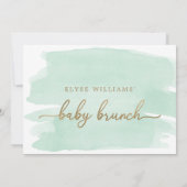 Aquarelle verte Mint Gold Baby Brunch Invitation (Dos)