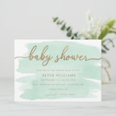 Aquarelle verte Mint Gold Baby shower Invitation (Debout devant)