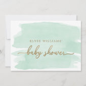 Aquarelle verte Mint Gold Baby shower Invitation (Dos)