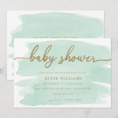 Aquarelle verte Mint Gold Baby shower Invitation (Devant / Derrière)