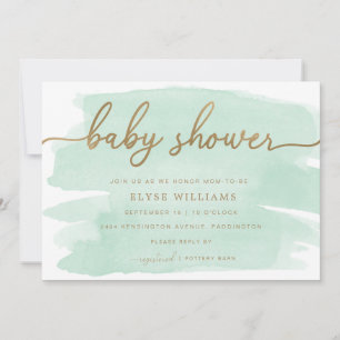 Aquarelle verte Mint Gold Baby shower Invitation
