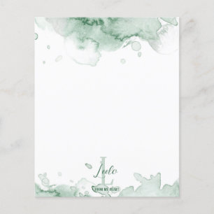 Aquarelle verte Monogramme et nom papeterie