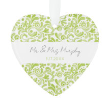 Aquarelle verte NOM DU Mariage DATE Coeur doux