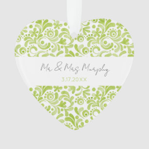 Aquarelle verte NOM DU Mariage DATE Coeur doux