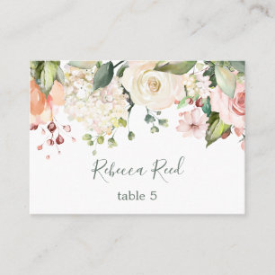 Aquarelle verte, rose roses carte de place