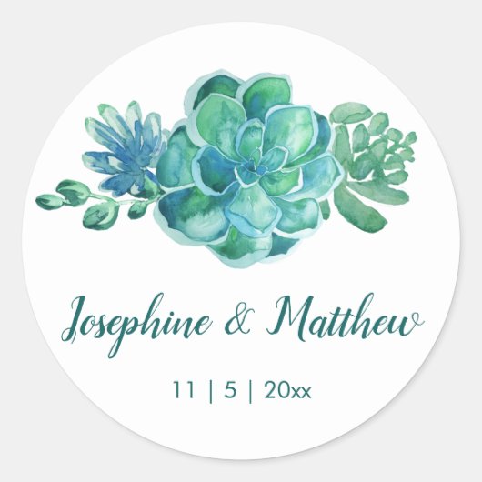 Aquarelle verte Succulents Stickers de mariage (Devant)