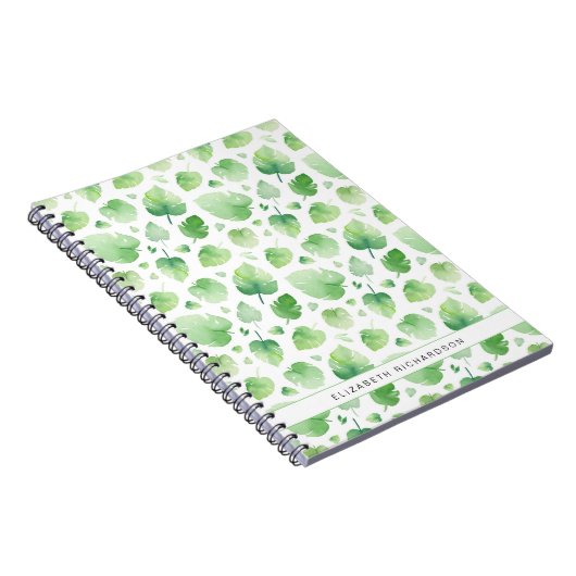 Aquarelle verte tropicale Feuilles Nom Carnet (Côté Droit)