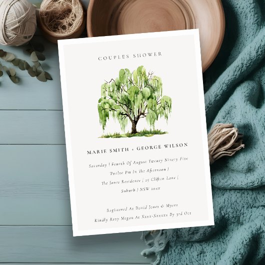 Aquarelle verte Willow Tree Couples Invitation de