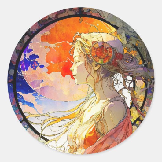 Aquarelle vibrante des Stickers Rond Fille (Devant)