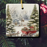 Aquarelle Vintage Arbre de Noël Ornement forestier<br><div class="desc">Aquarelle vintage arbres de Noël dans ornement d'arbres de forêt enneigés.</div>