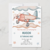 Aquarelle Vintage Avion Invitation d'anniversaire (Devant)