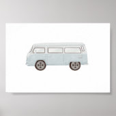 Aquarelle vintage bleu mini van poster (Devant)