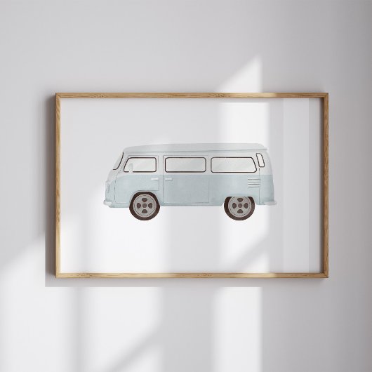 Aquarelle vintage bleu mini van poster