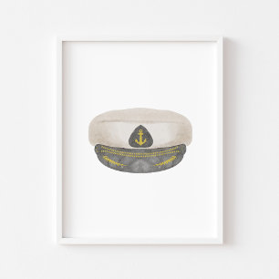 Aquarelle vintage capitaine marin poster casquette
