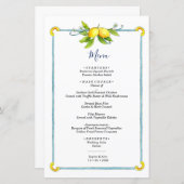 Aquarelle vintage citron menu mariage (Devant / Derrière)